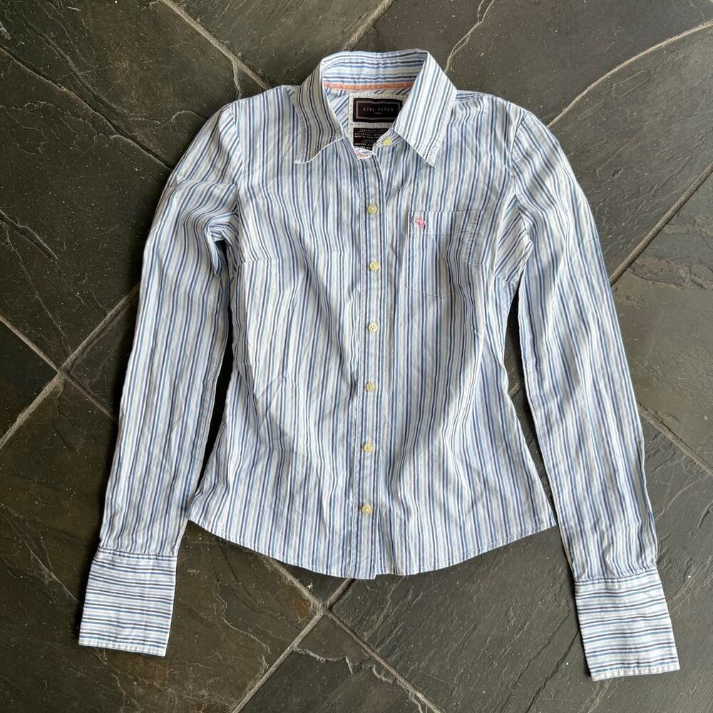 Abercrombie-fitch Women's Blue and White Shirt